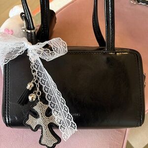 Black faux leather shoulder bag